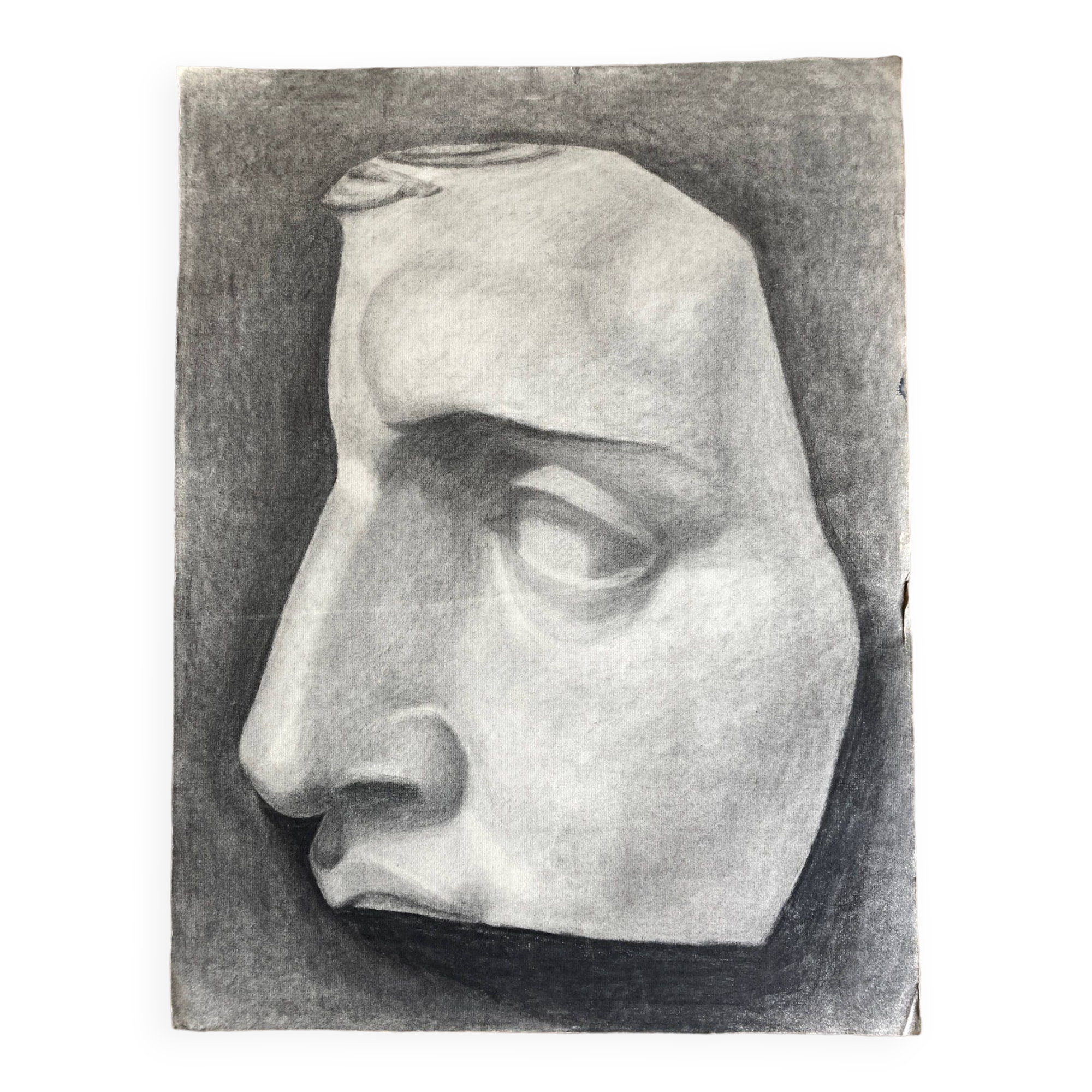 Tête de Napoléon plâtre par Canova détail étude d'atelier au fusain 1927