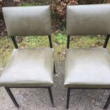 Vintage chairs guariche stone in Skaï green bottle and base in metal square tube.