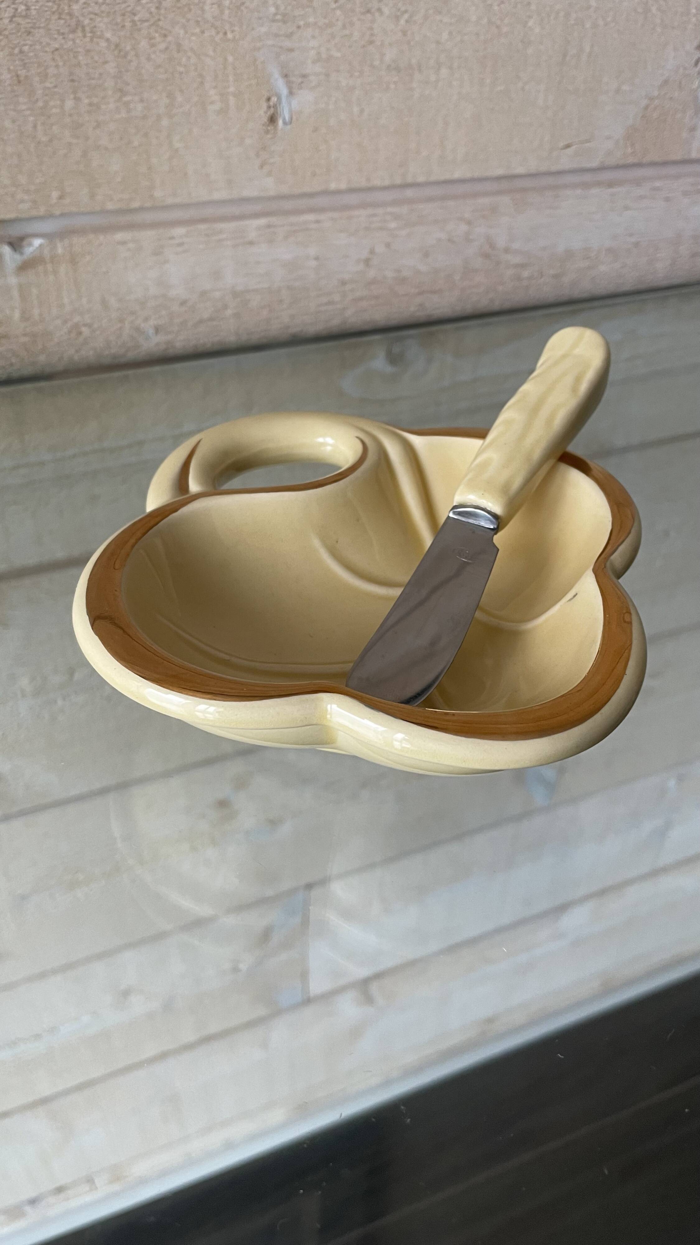 Butter dish and ceramic knife Poet Laval vintage 60s