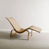 Swedish Mid Century Wooden Canvas Lounge Chair by Bruno Mathsson, 1940s