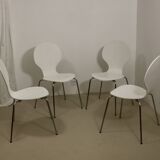 Set of 4 living room chairs in curved wood veneer and chrome base from the 70s.