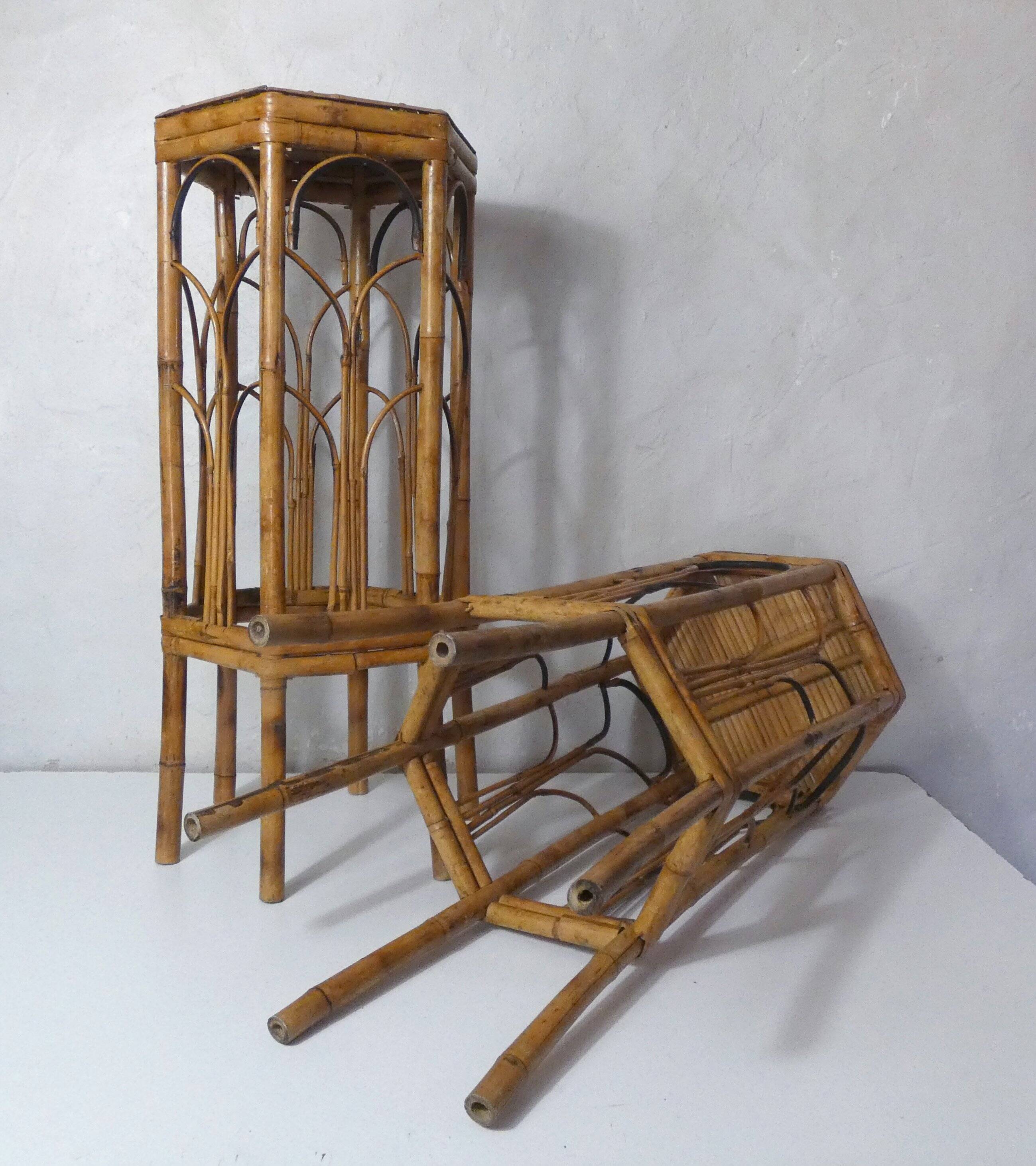 Set of 2 vintage rattan stools