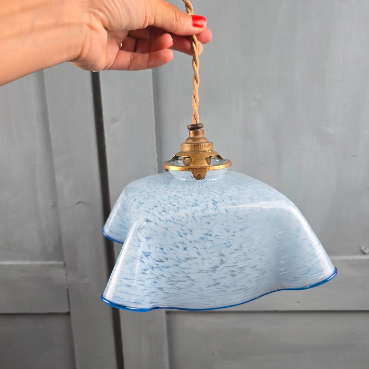 Antique blue speckled glass suspension in the style of Clichy – Draped shape