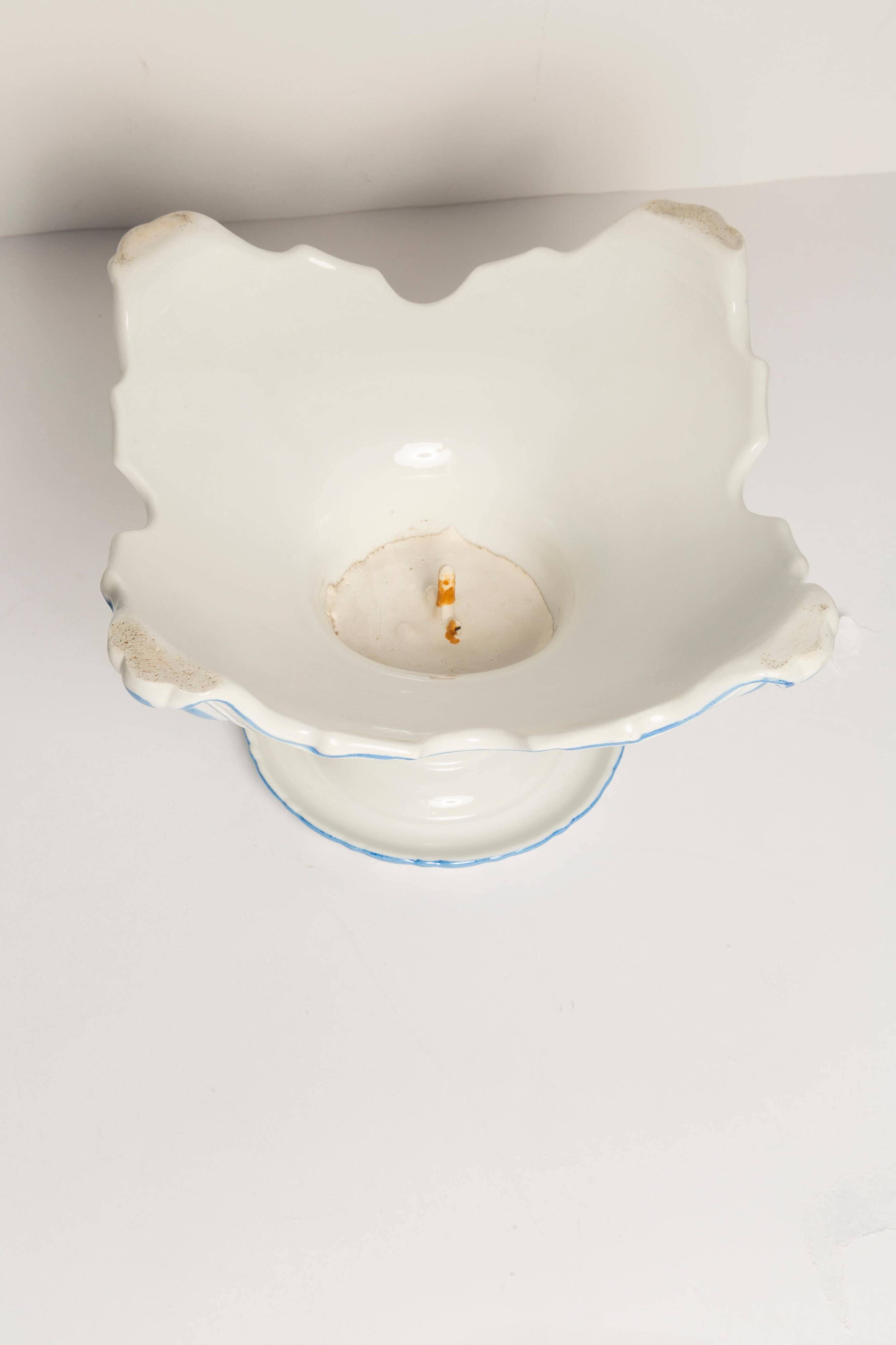 White and blue ceramic chandelier from the 20th century, France, 1960s.
