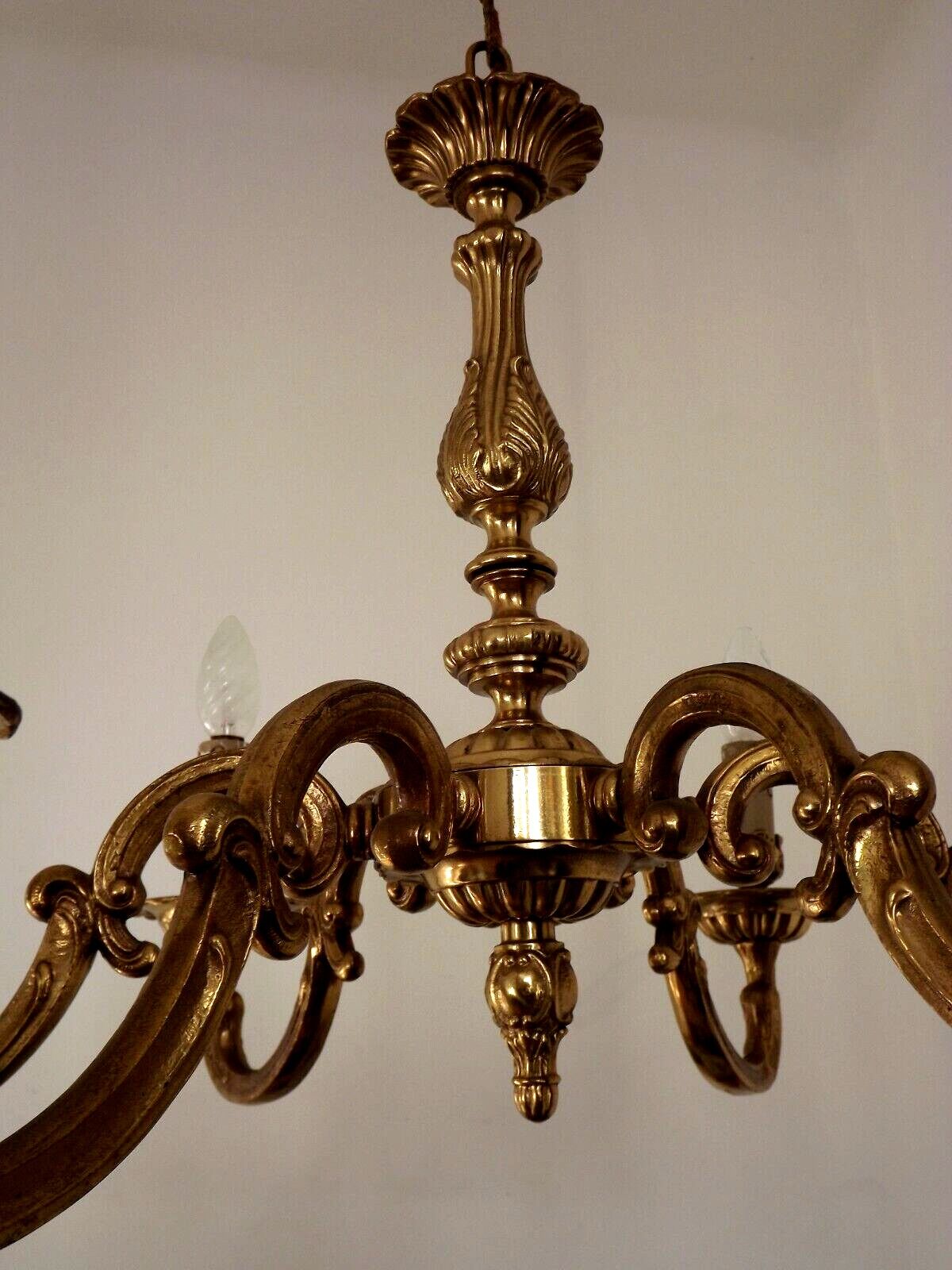 Stunning French Antique Art Nouveau Quality Bronze 6 Light Chandelier 3899