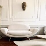 Vintage sofa bench 2 places in curly wool