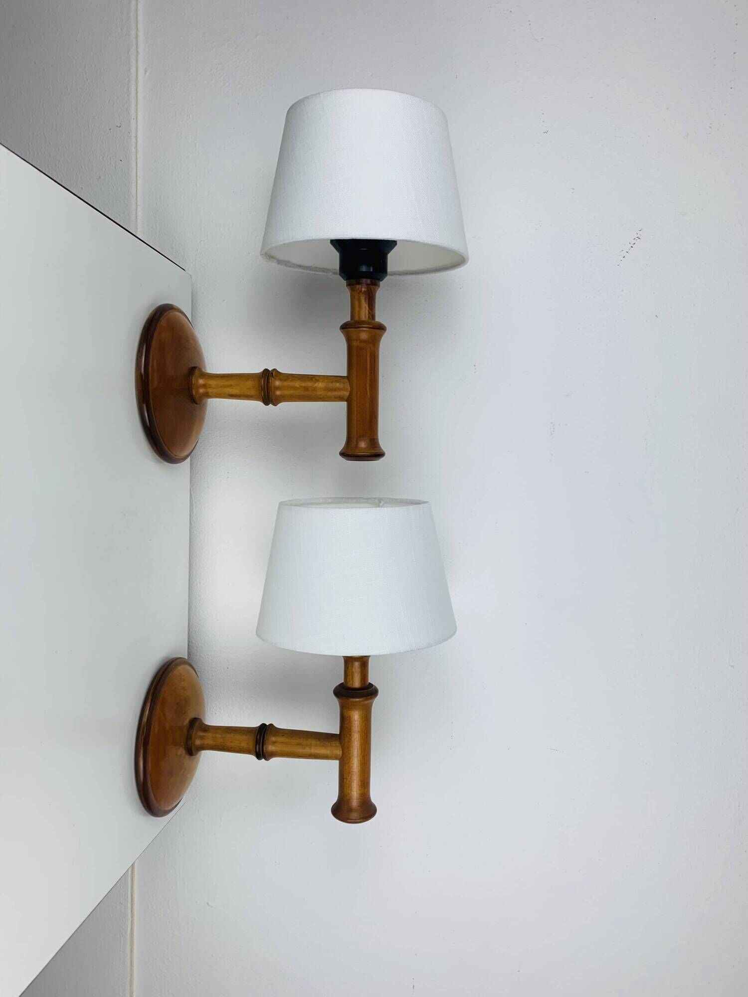 Pair of Aneta Scandinavian wooden wall lights, 1960s