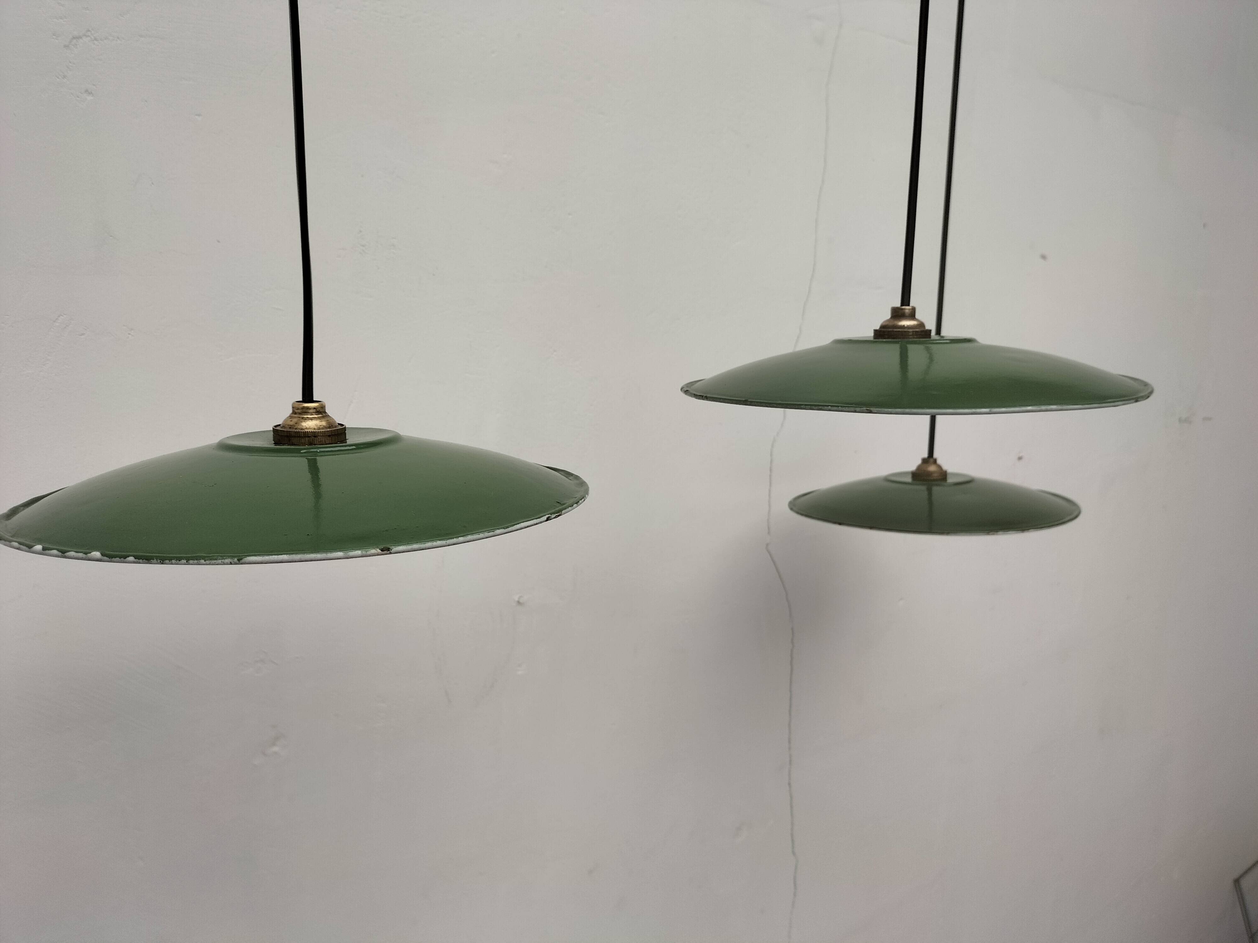 Enameled sheet metal pendant lights