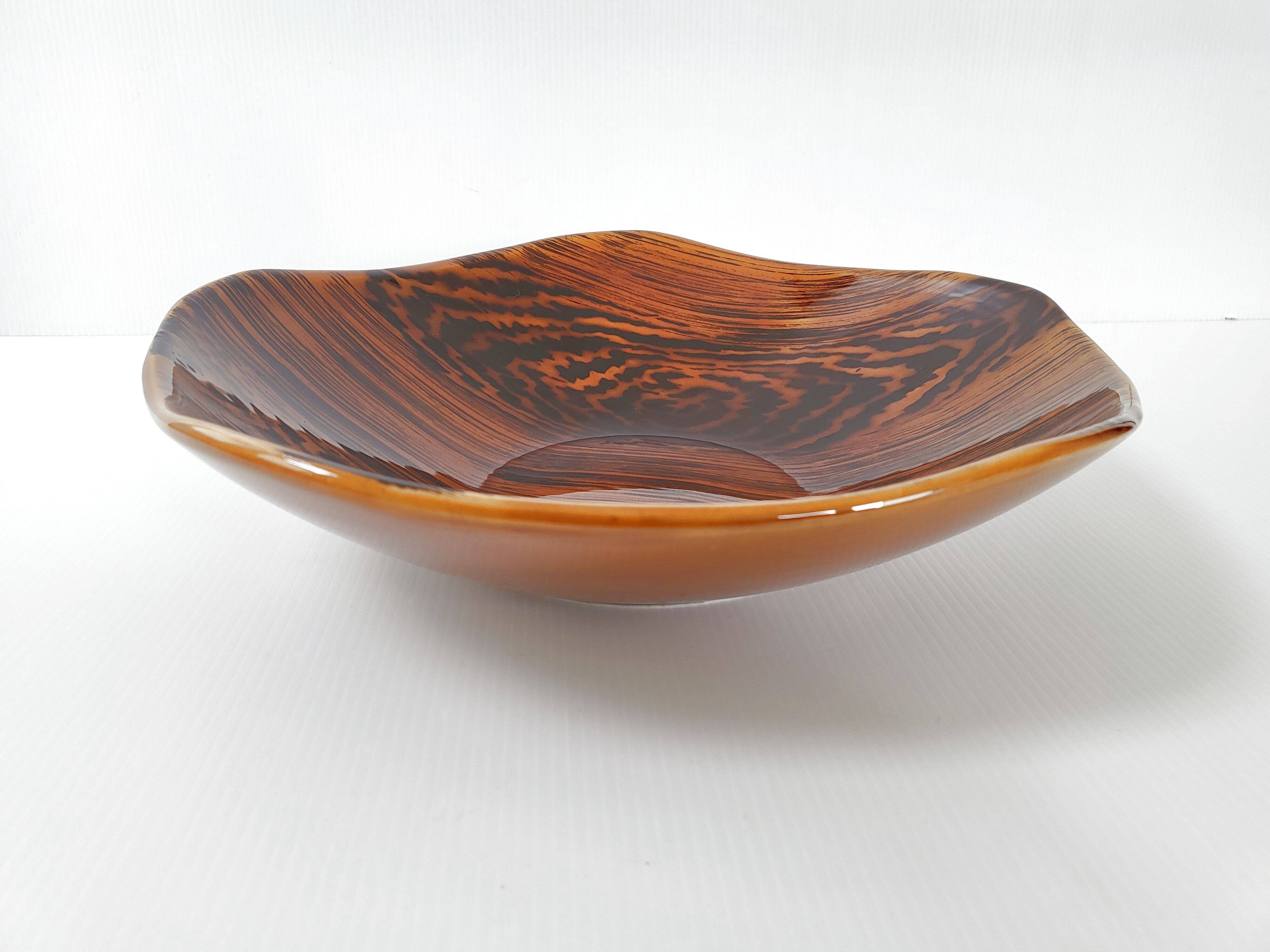 Vintage cup dish Digoin Sarreguemines 1960 mahogany