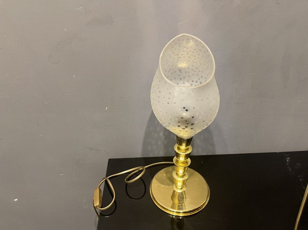 Murano Glass and Brass Table Lamps, 1980s, Set of 2