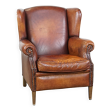 Vintage English-Style Sheepskin Leather Wingback Armchair