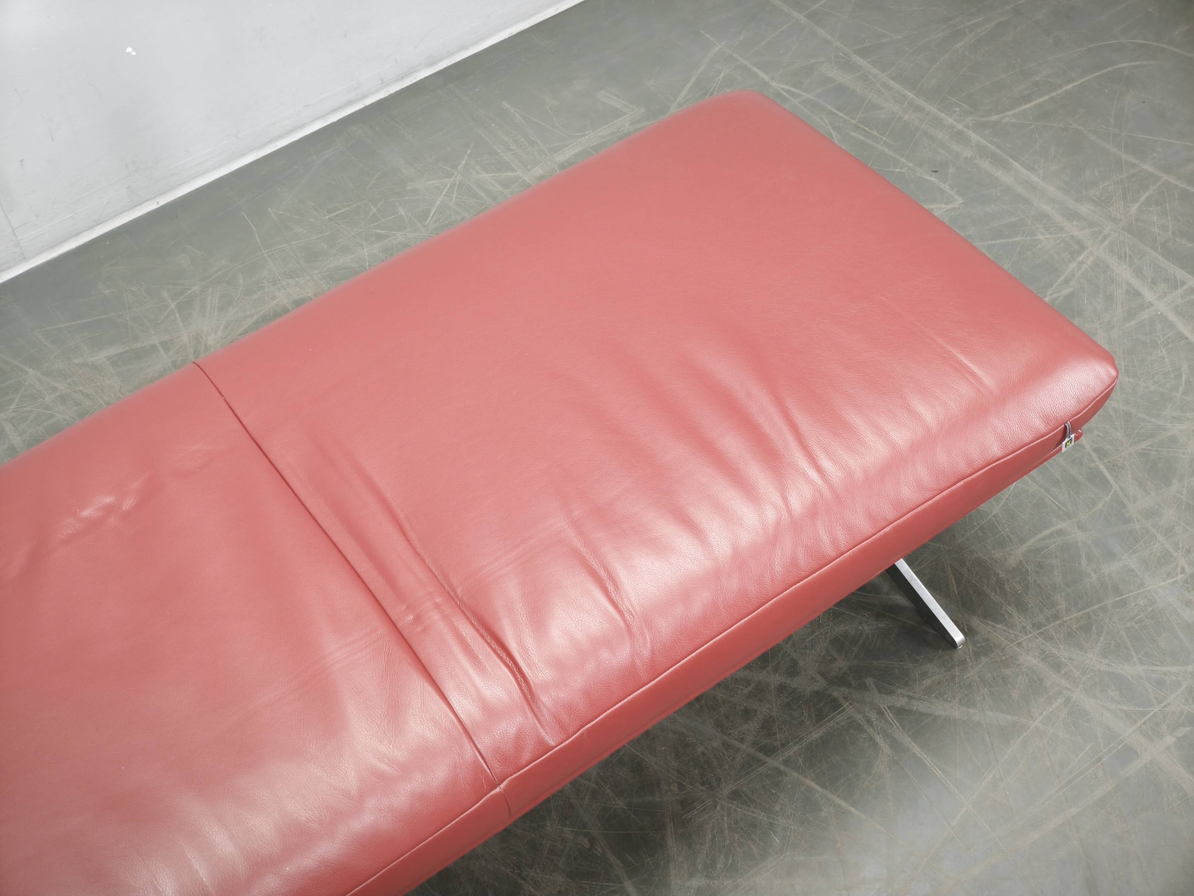 German Koinor Leather Bench with Brushed Stainless Steel Base 2020s