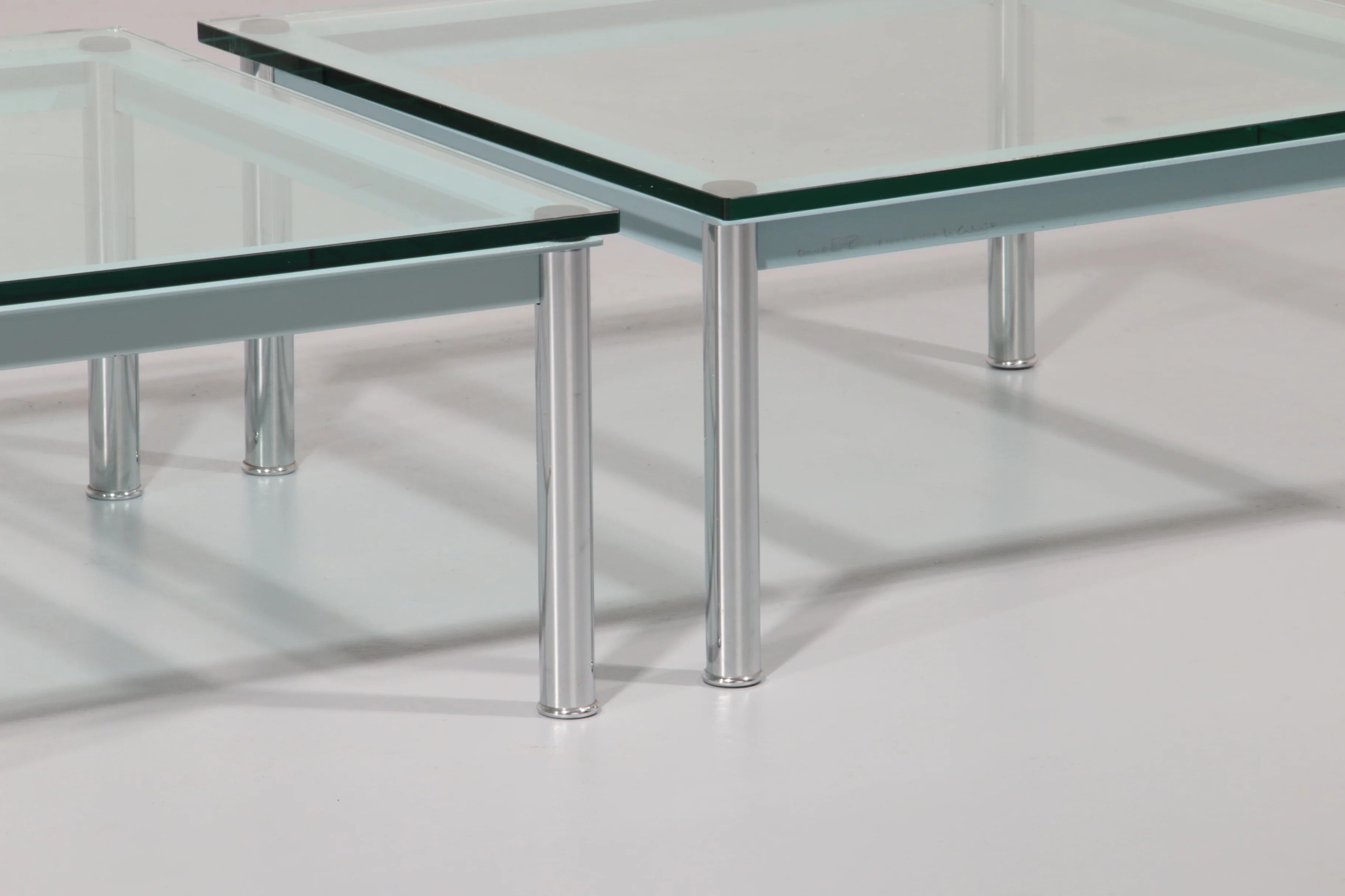 Cassina LC-10 coffee table by Le Corbusier – rare light blue glass edition