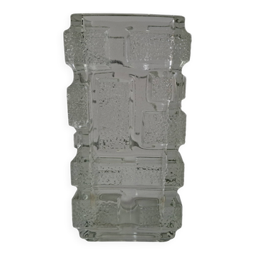 Vase en verre pressé de maçonnerie 1969 par Jiří Zejmon pour Rudolfova Huť, Tchécoslovaquie