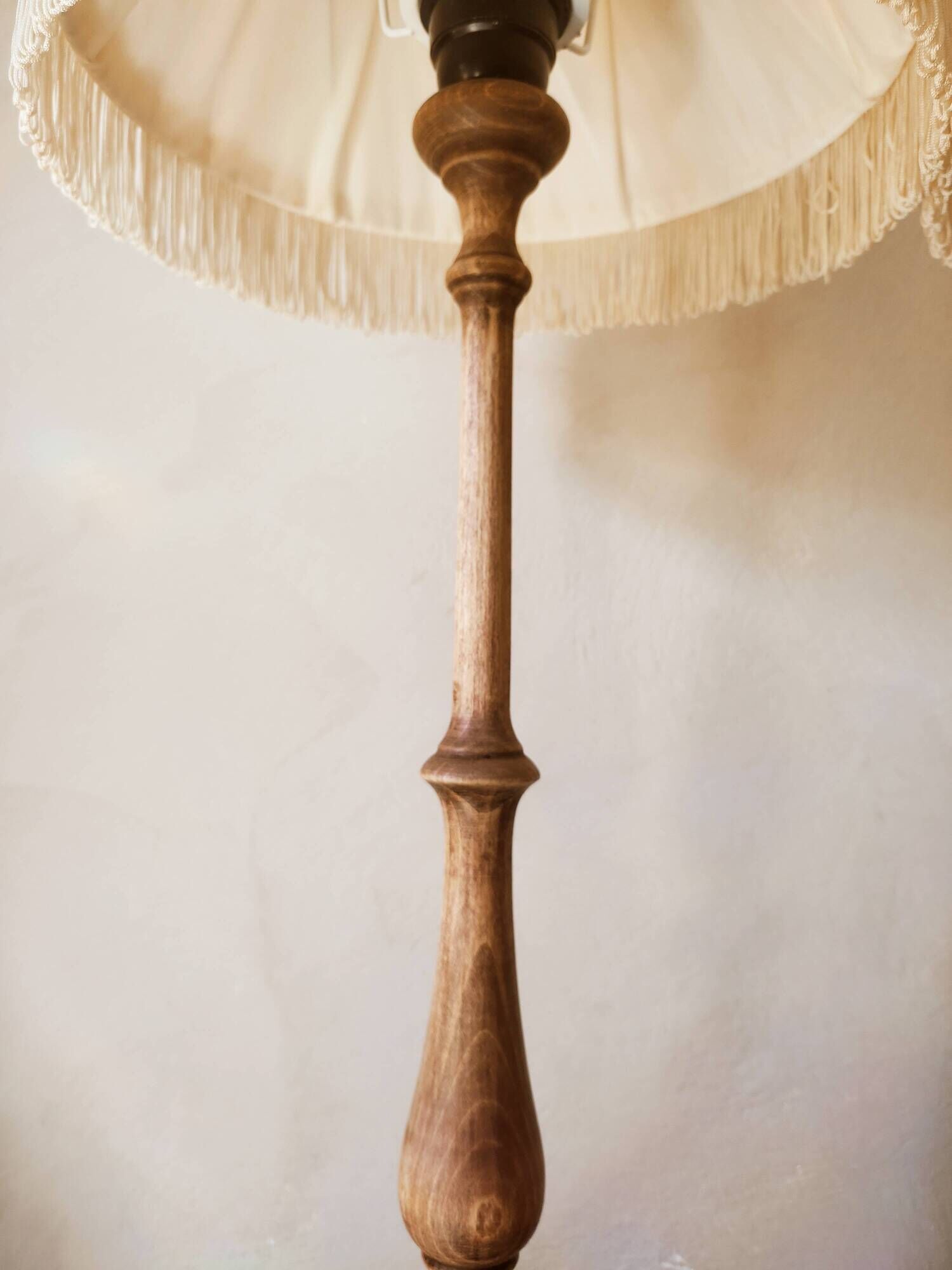 Pair of wooden lamps, pleated lampshade