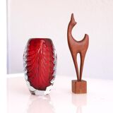 Mid-century modern handmade crystal vase in a bright red colour
