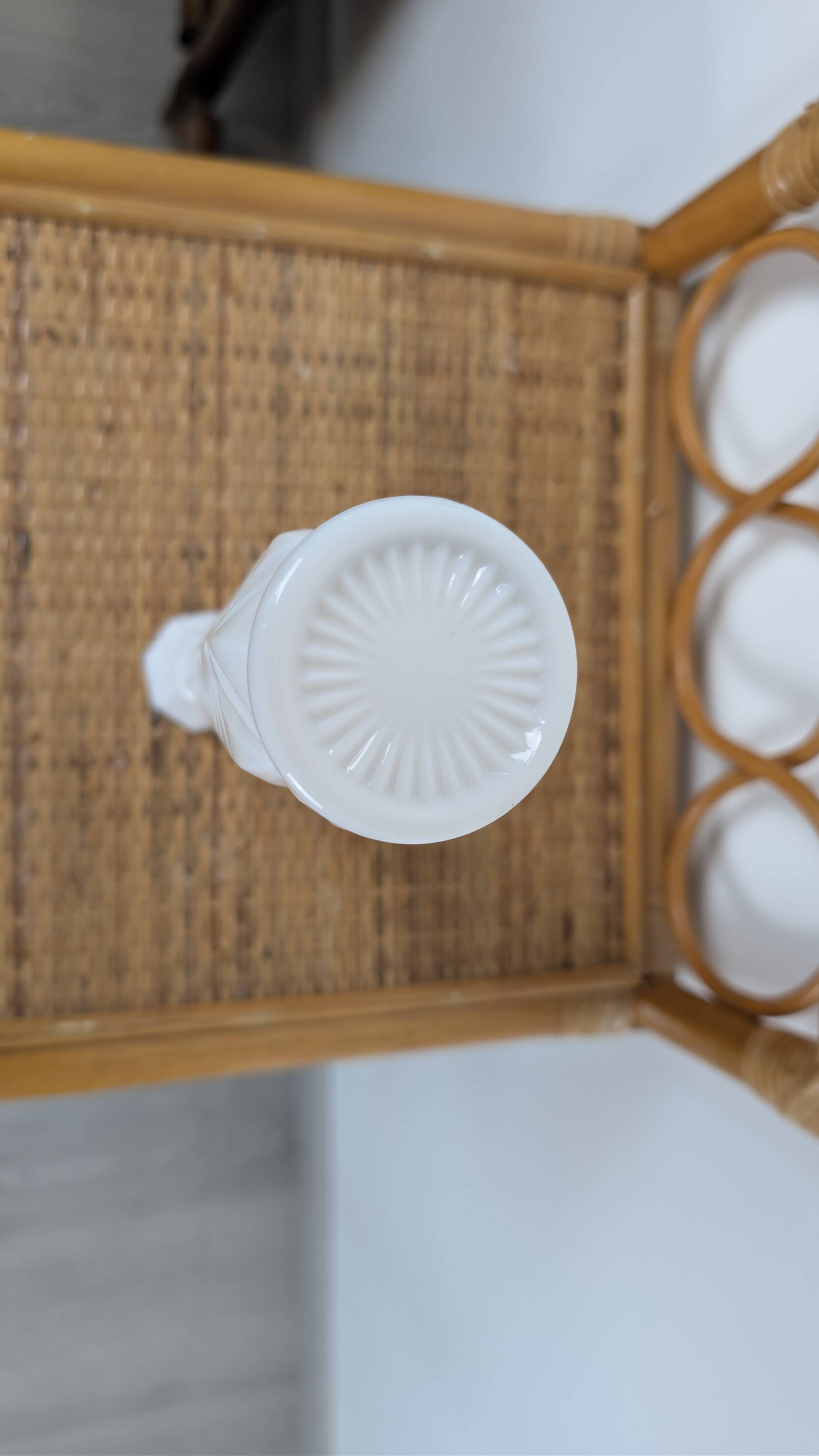 Vintage white moulded glass soliflore in Art Deco style from the 1960s.