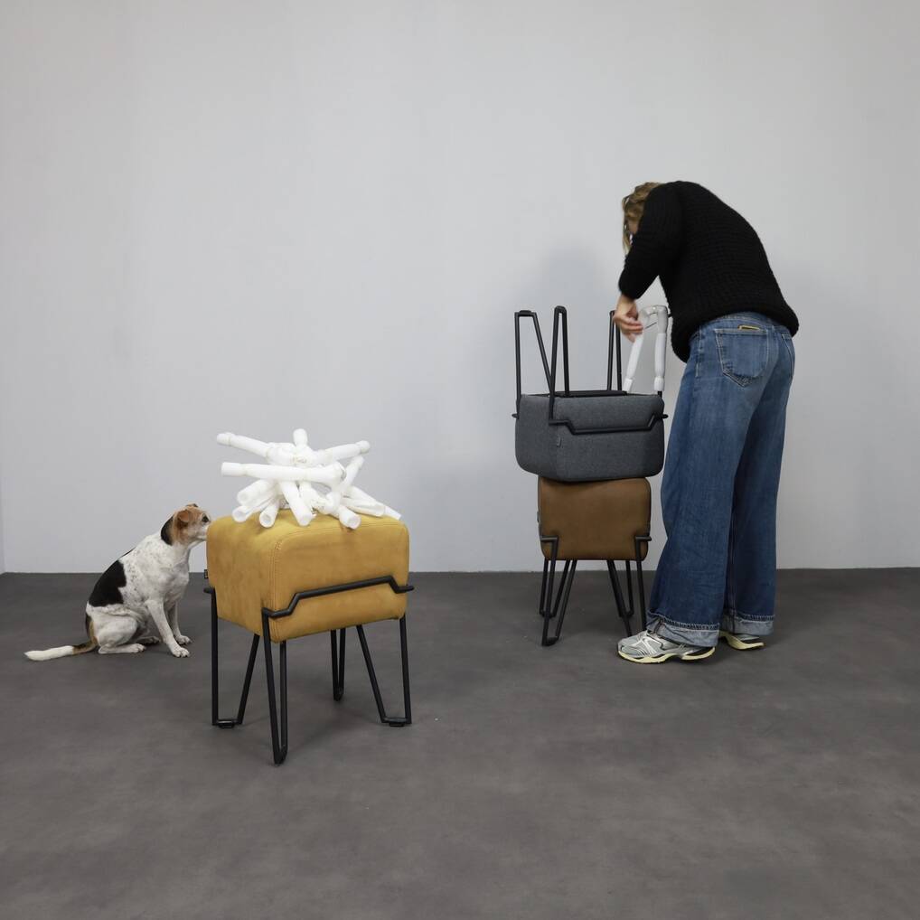 Low stool Bokk in leather by Ka-Lai Chan for Puik Design