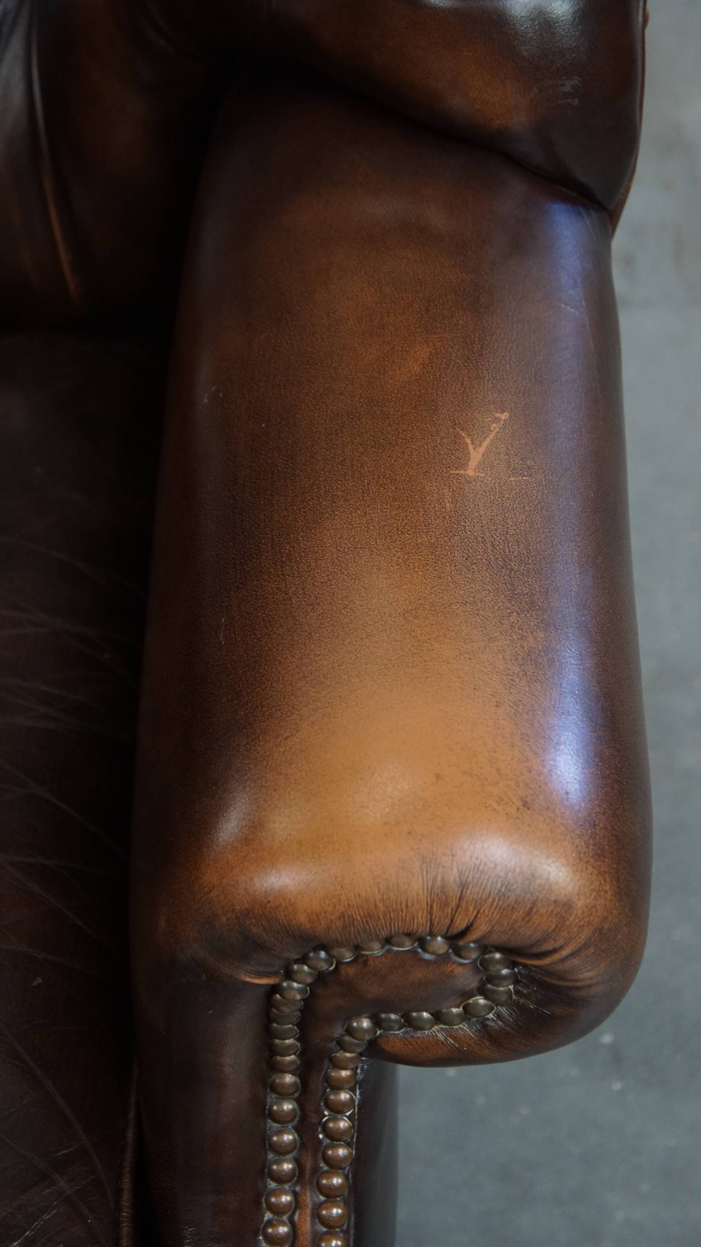 Dark Brown Cowhide  Leather Chesterfield Wingback Chair