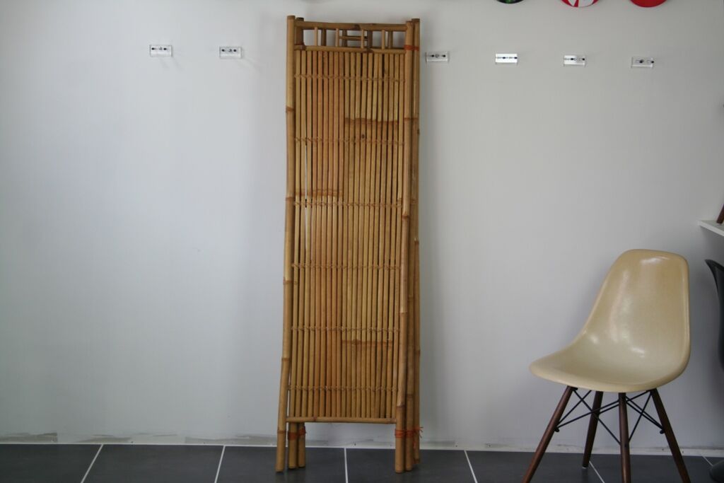 Screen 3 panels bamboo, rattan and wicker 1970 vintage