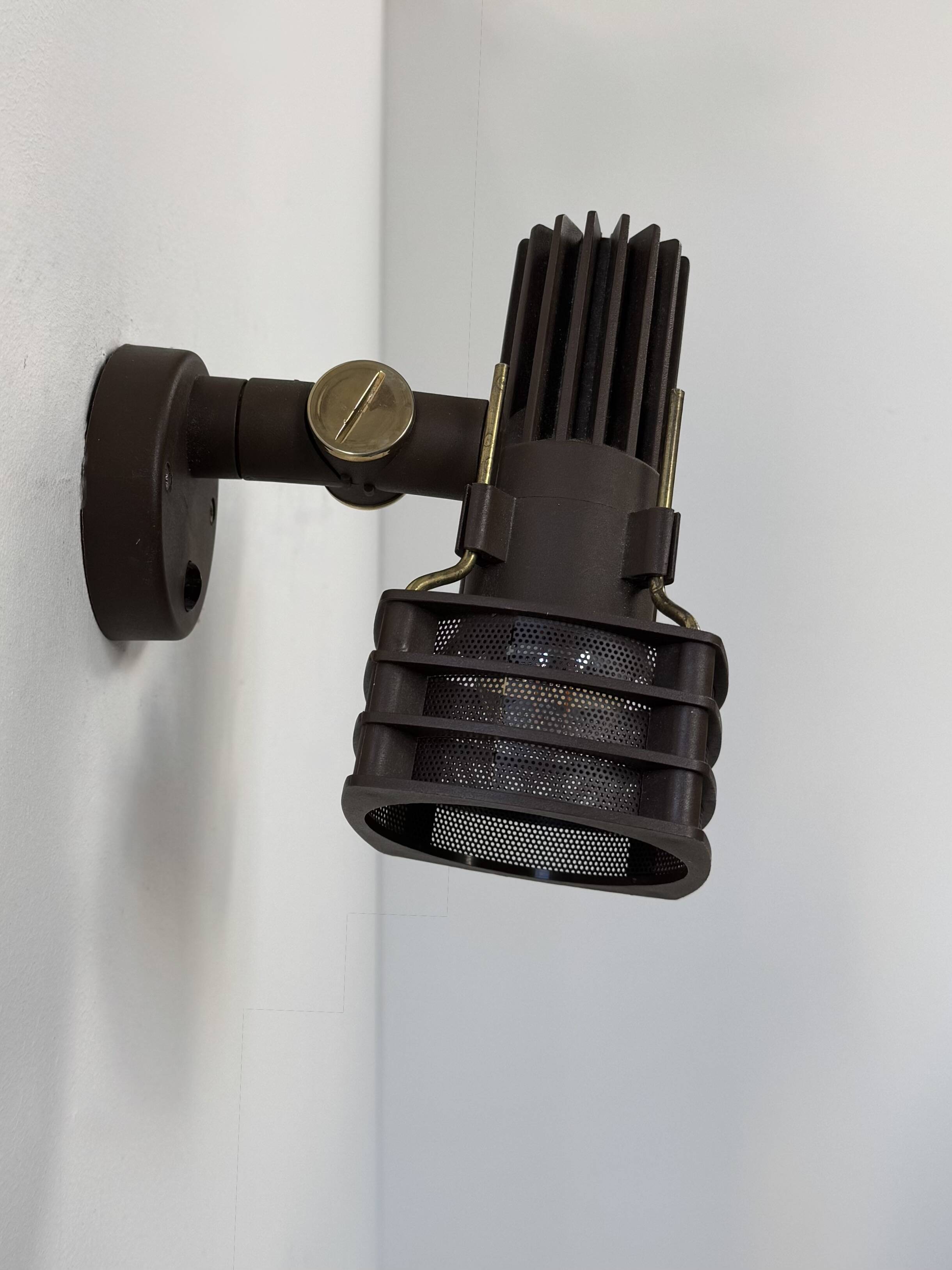 Adjustable vintage brown and brass wall light, France, 1970.