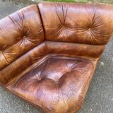 Modular sofa in cognac brown leather, Italy 1970s