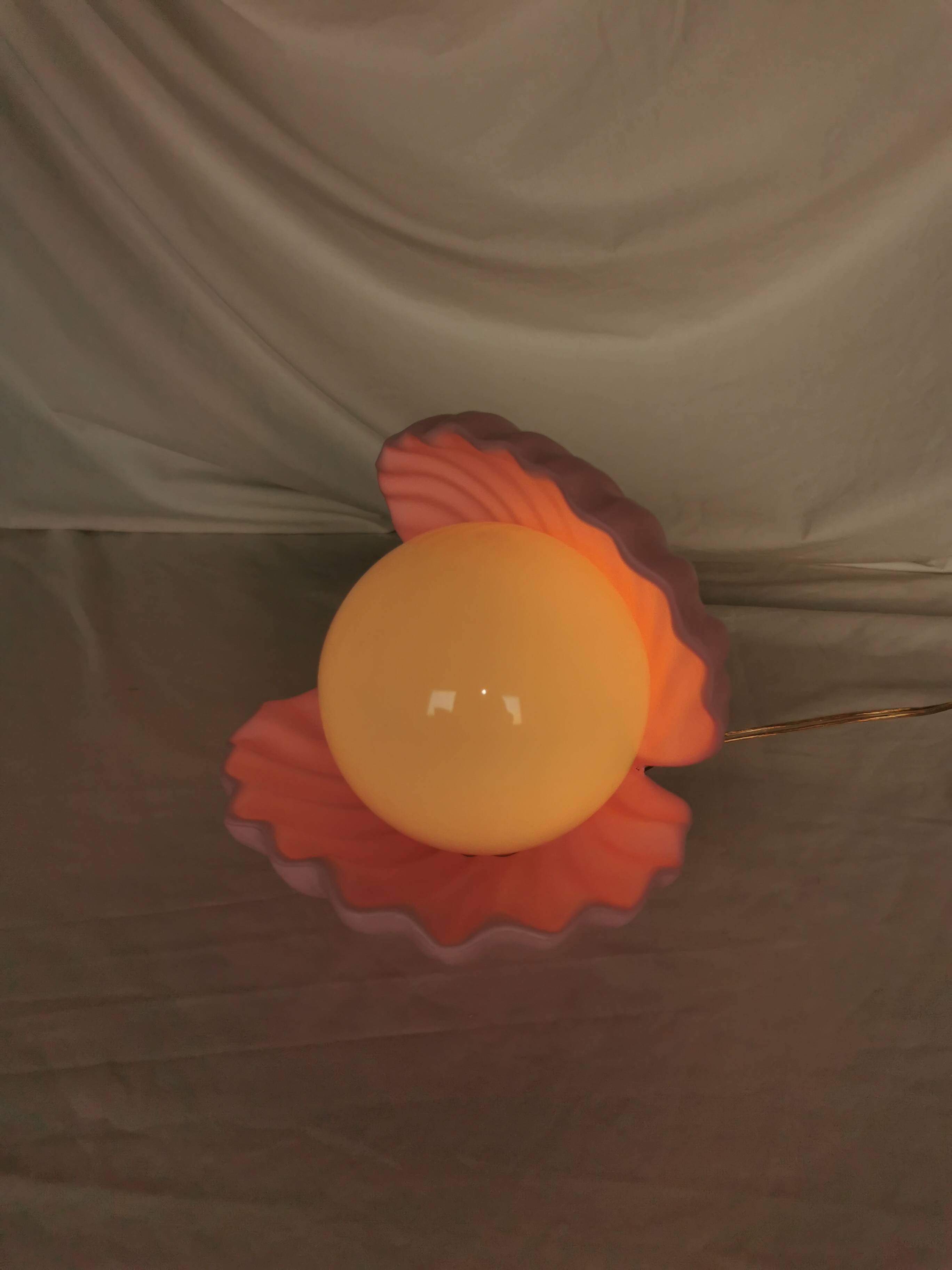 Pink shell and opaline pearl lamp, Saint-Jacques, France, 1970