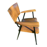 Rare light brown leatherette armchair, by "Colette Gueden", designer from the 50s
