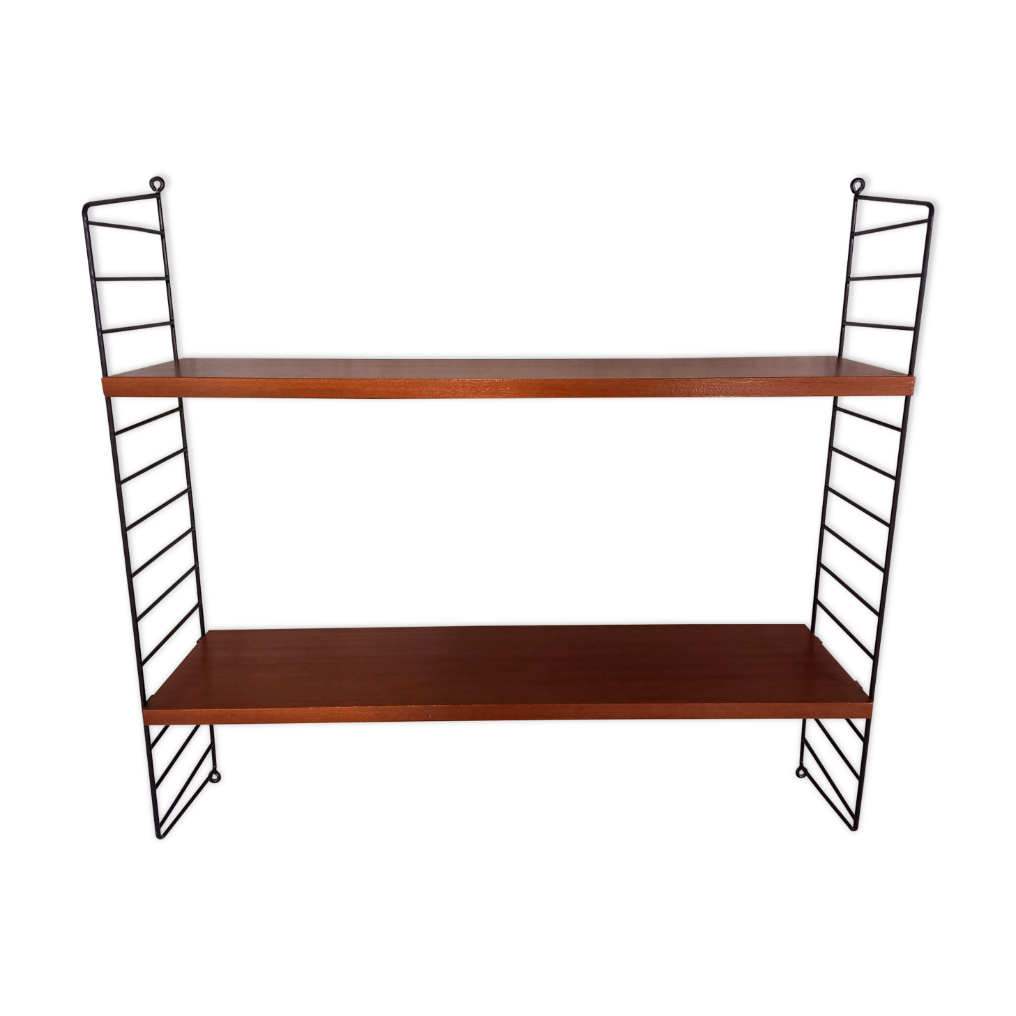 Vintage wall shelf in teak and black metal String Tomado style