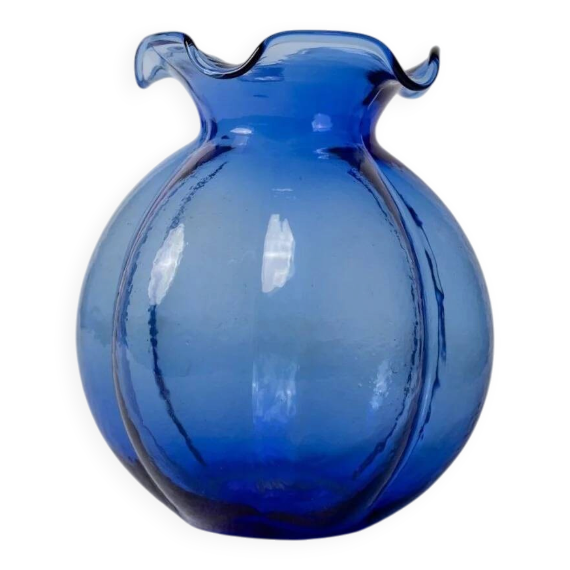 Vintage glass vase Hazel Atlas - Fenton blue cobalt flower vase, bulbous shape - Italy 1930s - Retro decorative vase, gift idea