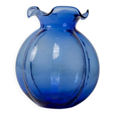 Vintage glass vase Hazel Atlas - Fenton blue cobalt flower vase, bulbous shape - Italy 1930s - Retro decorative vase, gift idea