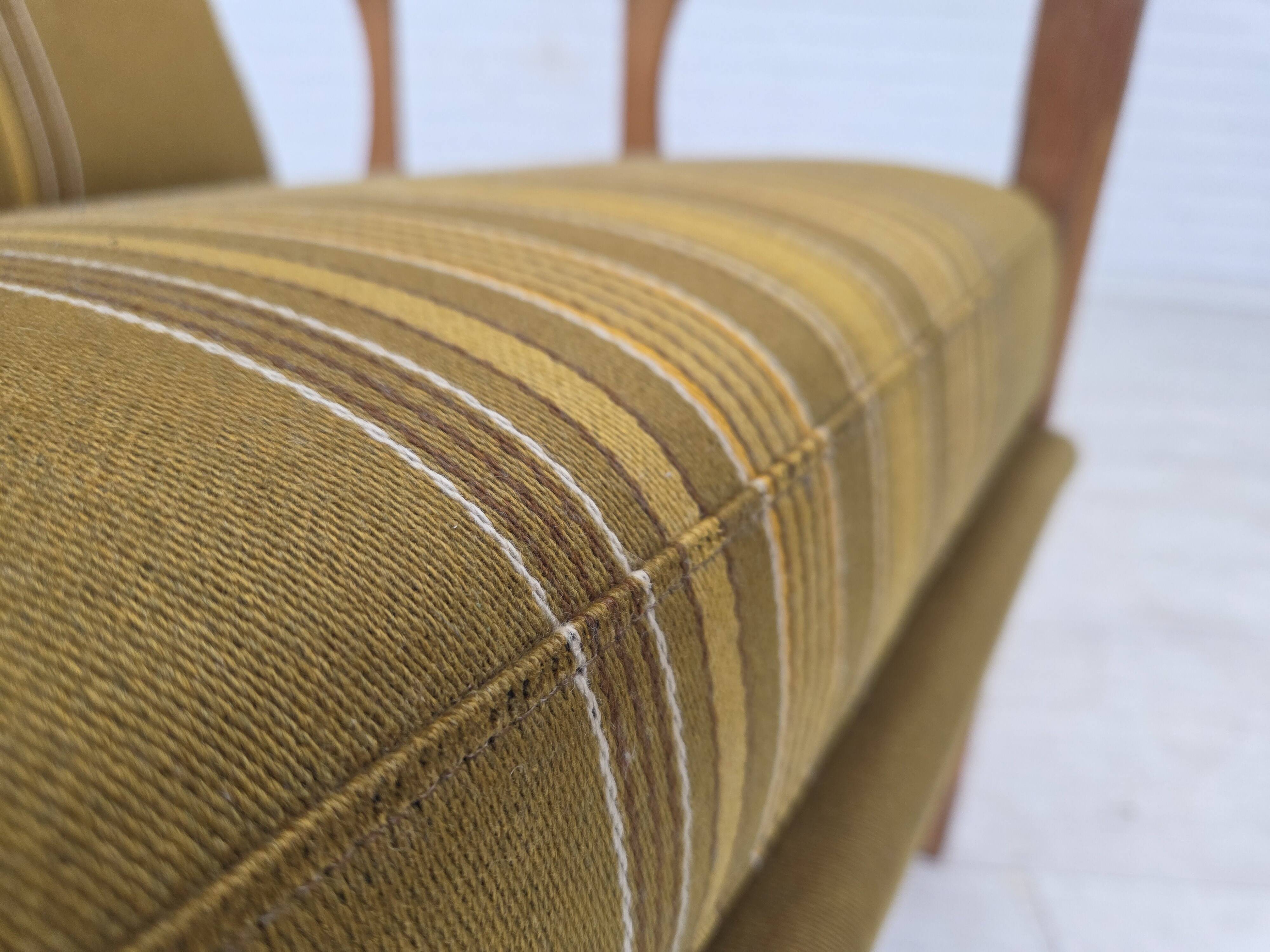 1970s, Danish armchair, furniture wool, solid oak wood.