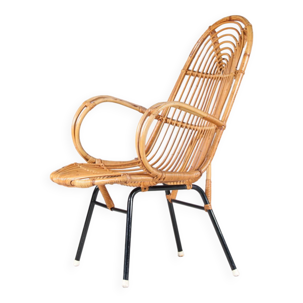Chaise en rotin des années 1950 par Gebroeders Jonkers, Pays-Bas