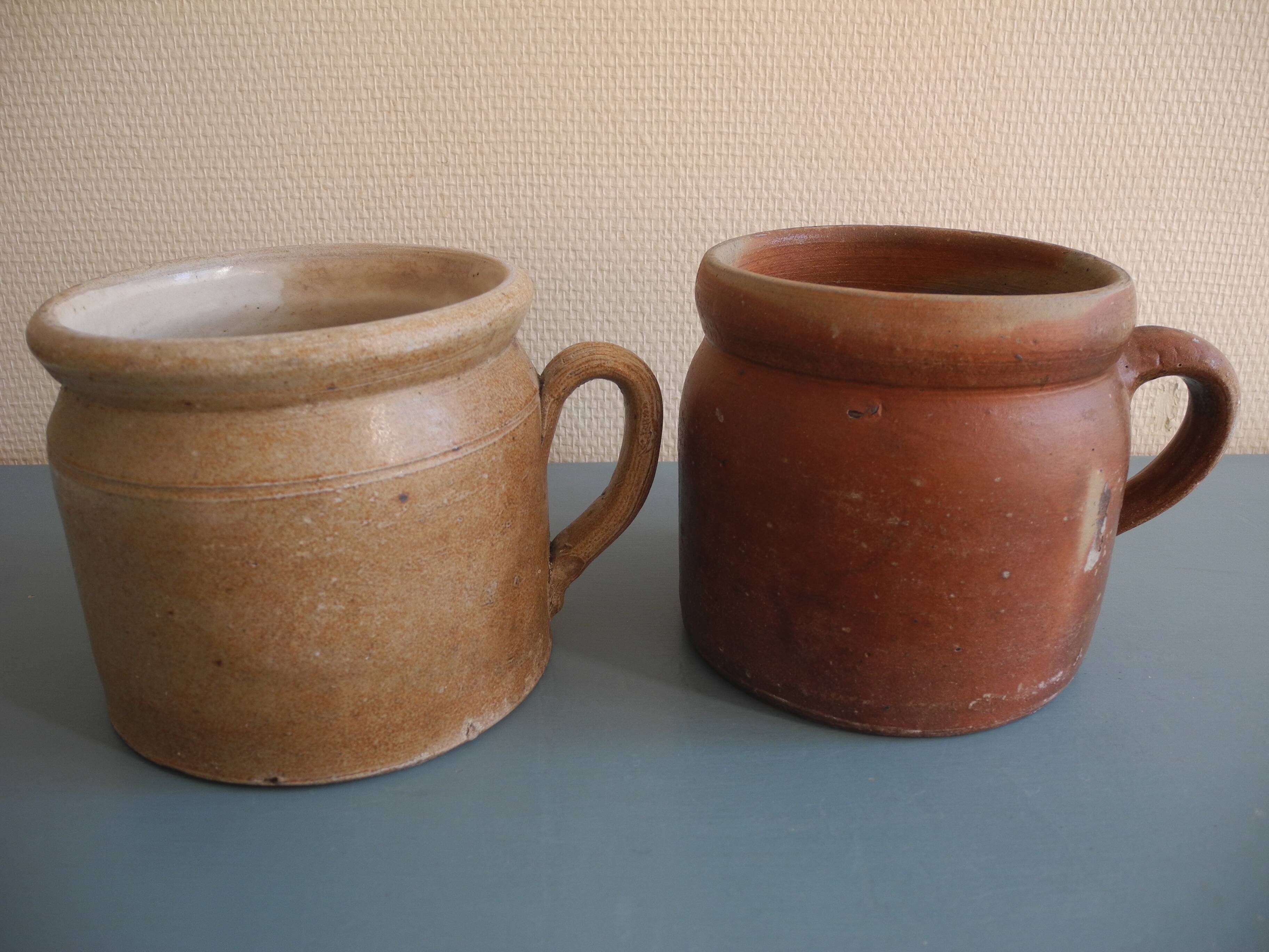 lot of 2 old rustic decorative stoneware pots