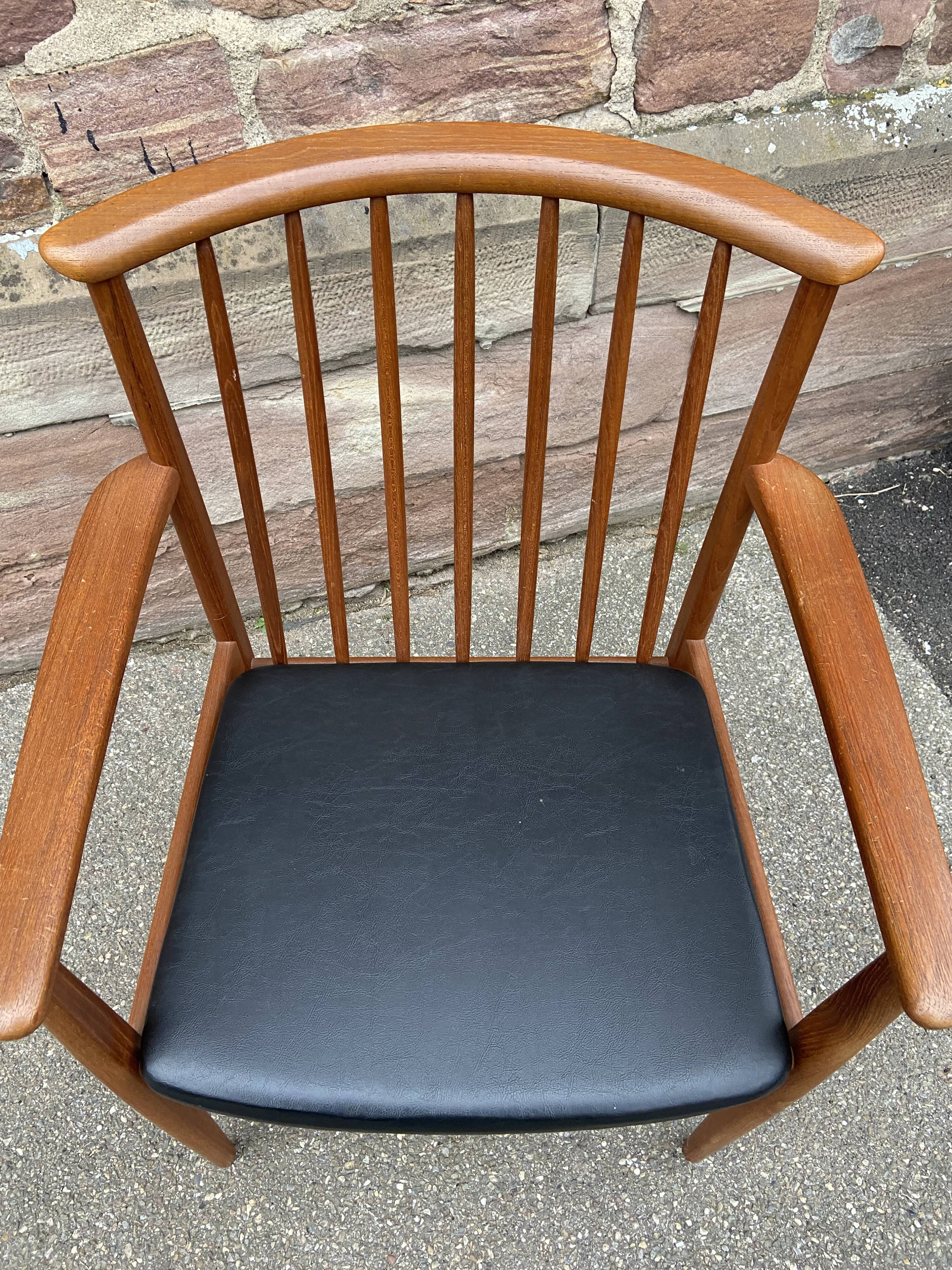 Scandinavian office armchair Swedish vintage 1960-70 teak & imitation leather