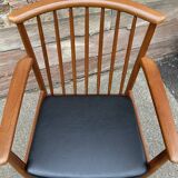 Scandinavian office armchair Swedish vintage 1960-70 teak & imitation leather