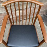 Scandinavian office armchair Swedish vintage 1960-70 teak & imitation leather