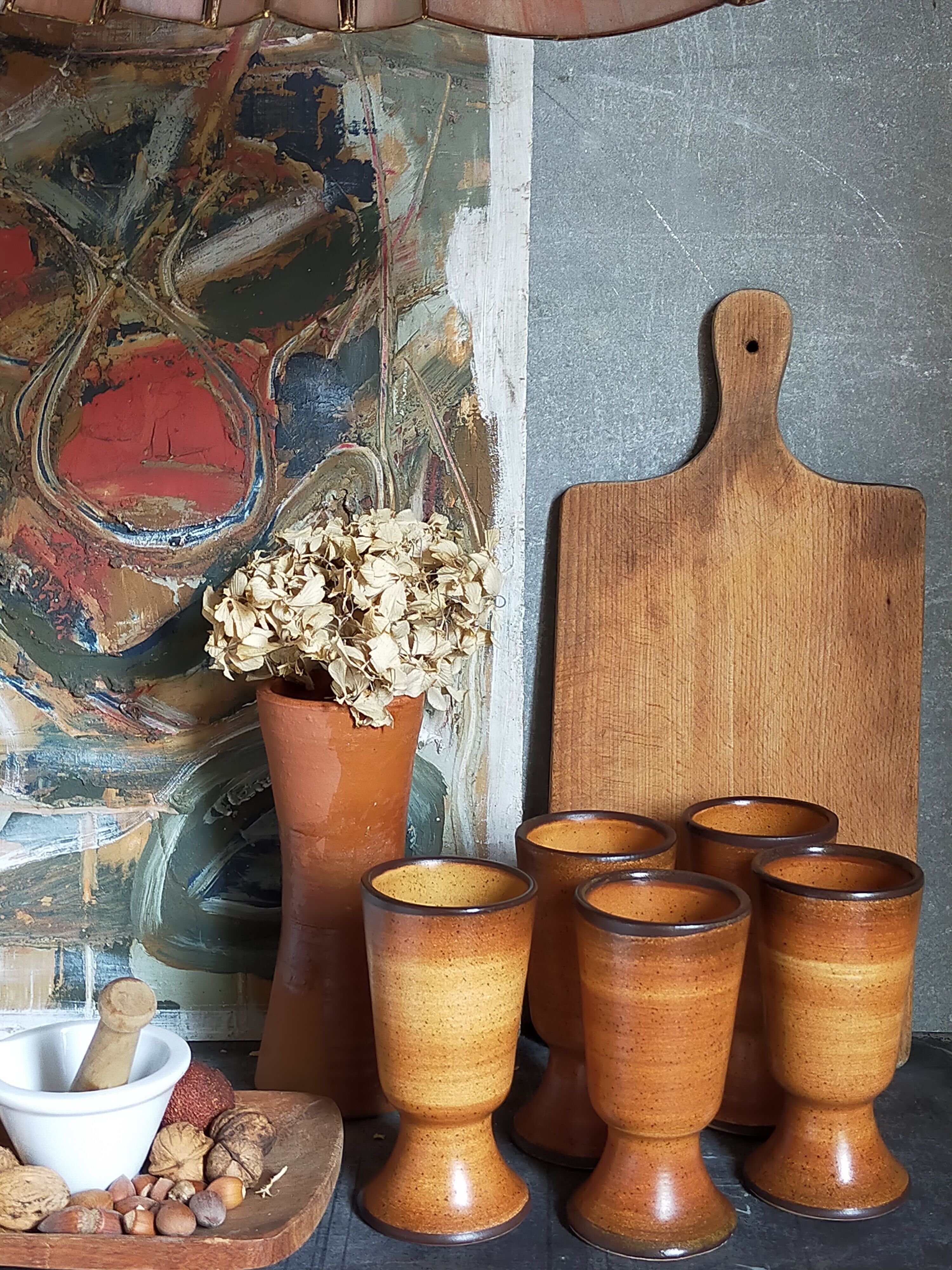 Five earthenware mazagrans from Saint-Amand vintages service"Meylan"