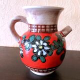 Carafe, jug, chevrette, artisanal, ceramic with floral decoration