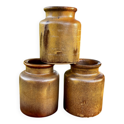 Ensemble de 3 pots, vases vintage en grès glacé