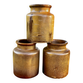 Ensemble de 3 pots, vases vintage en grès glacé