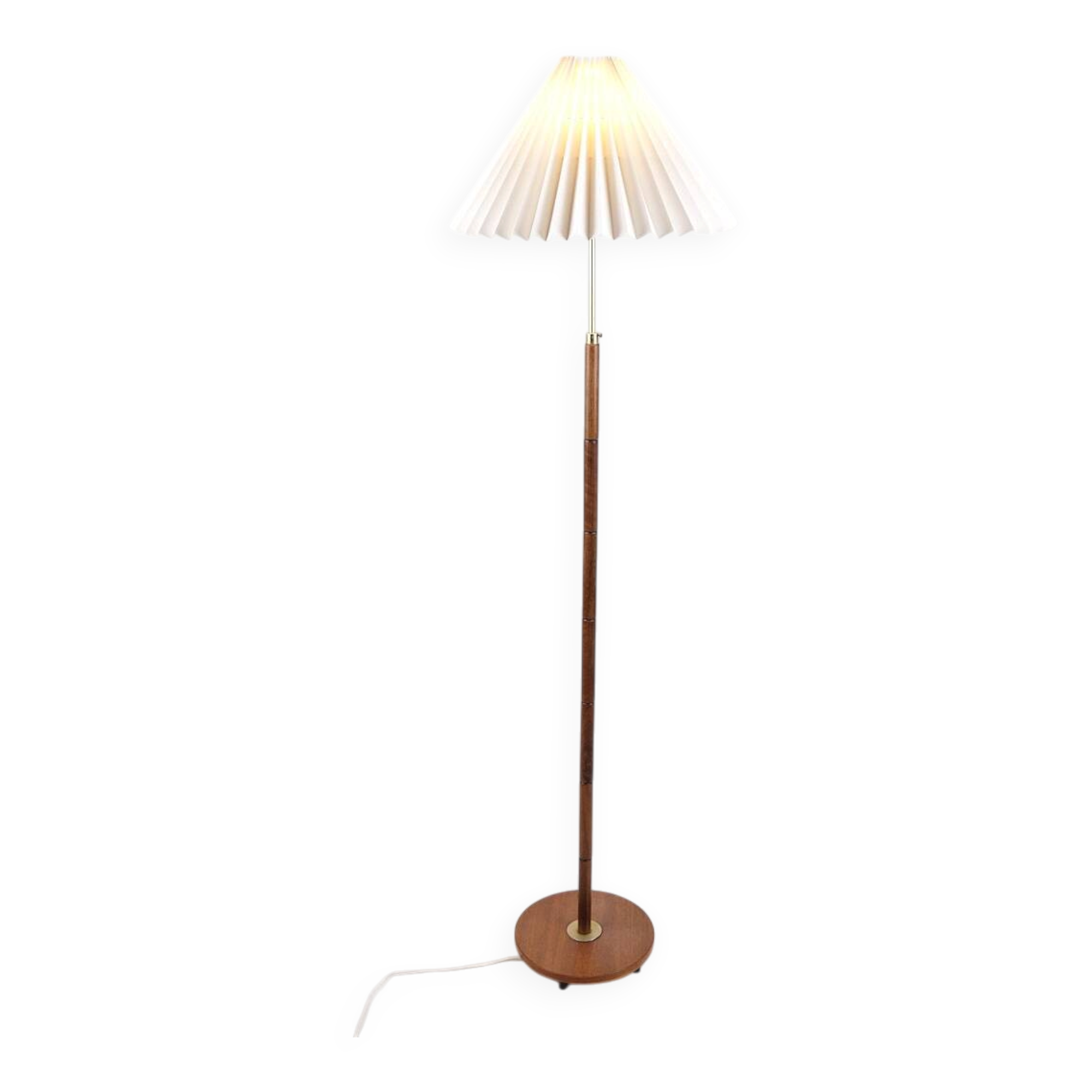 Lampadaire - Teck - Abat-jour plissé - Design danois - Années 1960