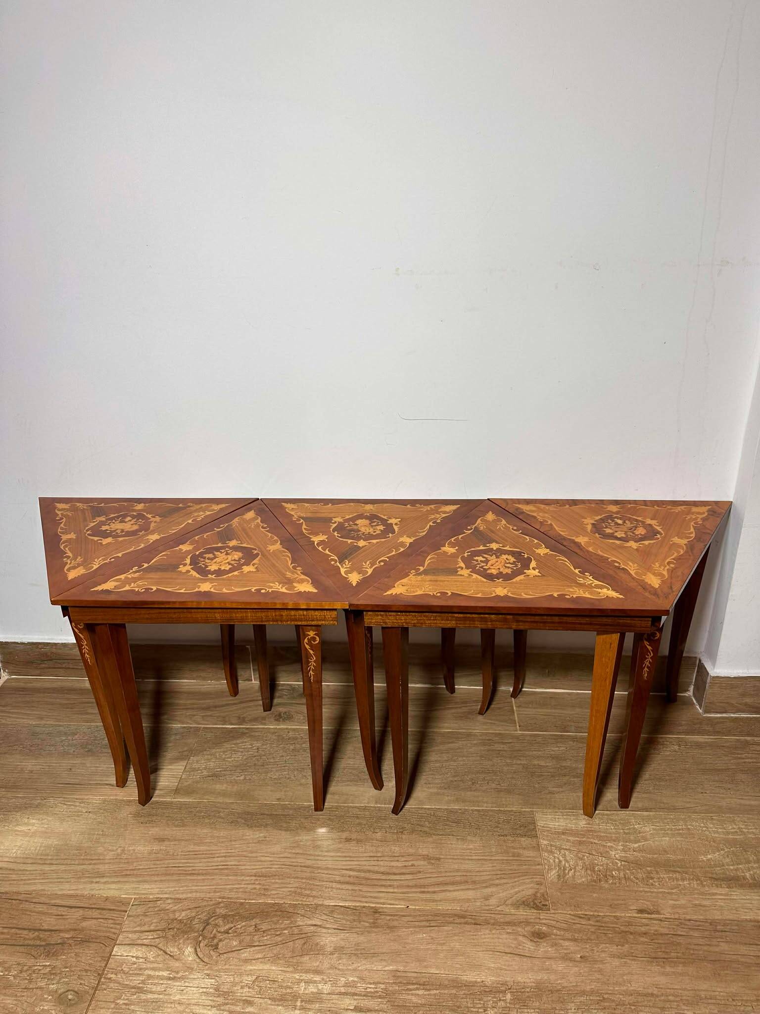 Italian Marquetry Five Piece Triangle Table