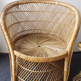 Ensemble vintage de chaises de paon en osier et table des années 60