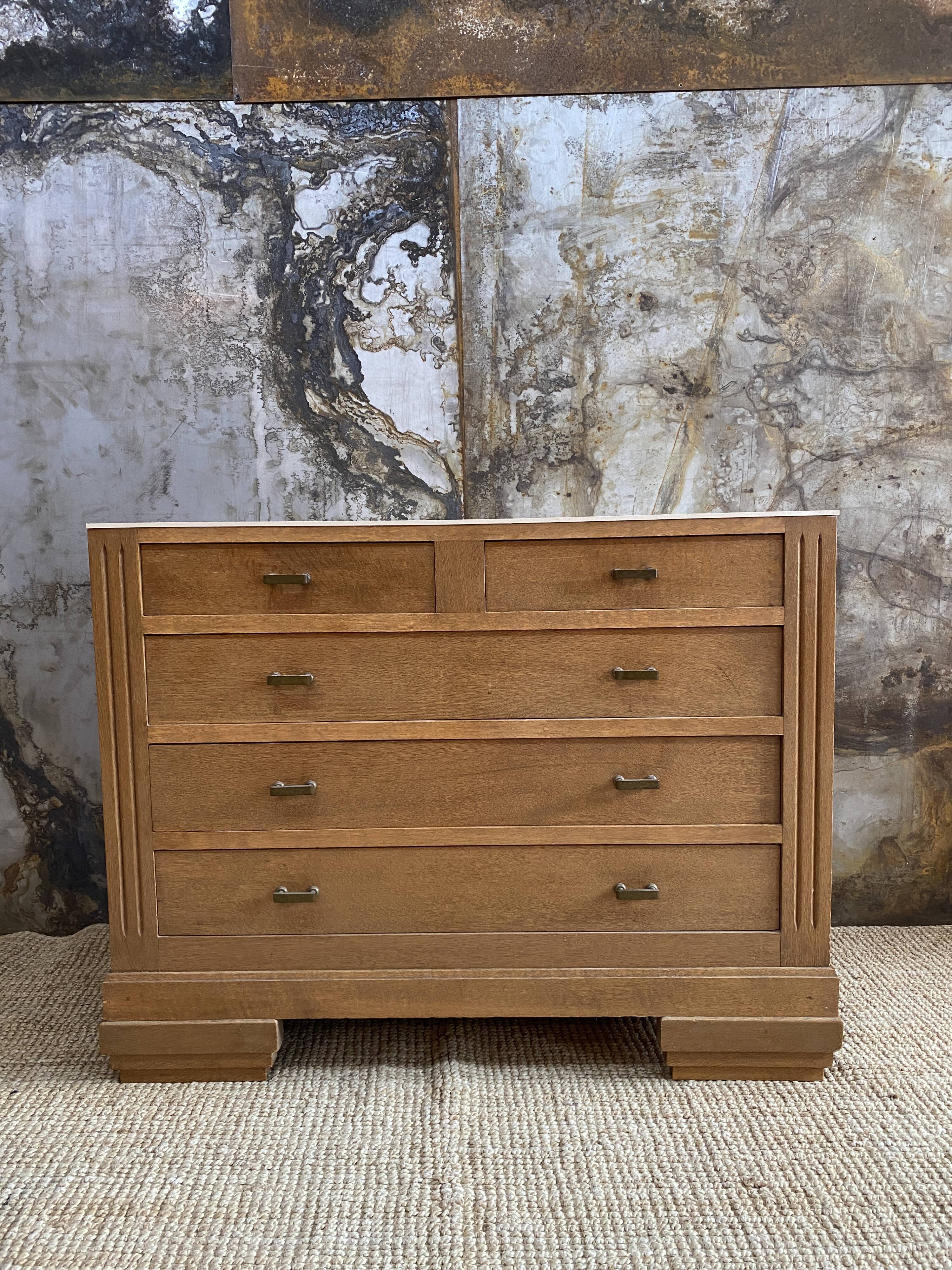 Chest of drawers raw wood and linen