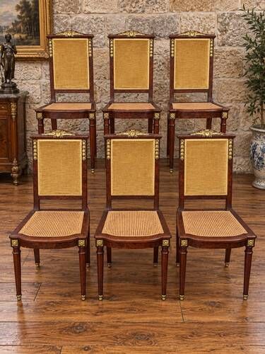 Set of 6 Empire dining chairs – Mahogany, gilded bronze (ombp)