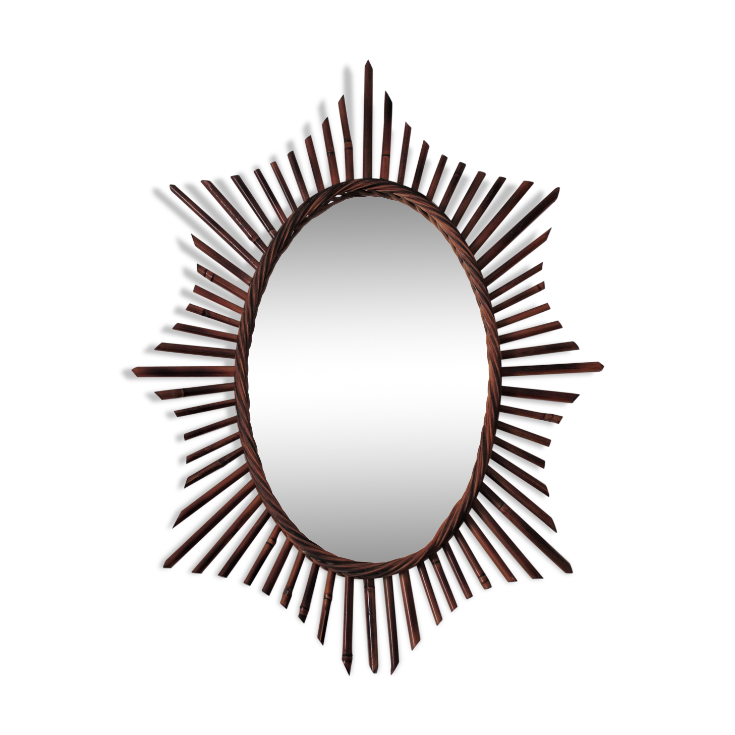 Miroir ovale rotin bambou années 60 44x60cm