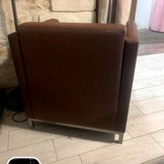Vintage "club" cube armchair in faux leather with brutalist lines (1980s)