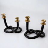 Pair of black pretzel candlesticks by Dorothy Thorpe, circa 1970s