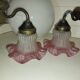 Vintage Wall Sconce Pair – Moulded Pink Glass & Brass | Retro Elegance